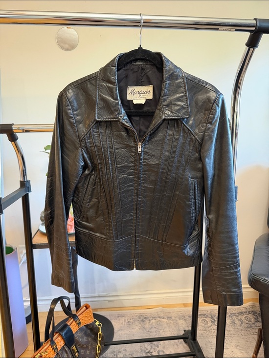 Marquise Jackets & Blazers - Marquise Black Leather Paneled Zip-Up Jacket